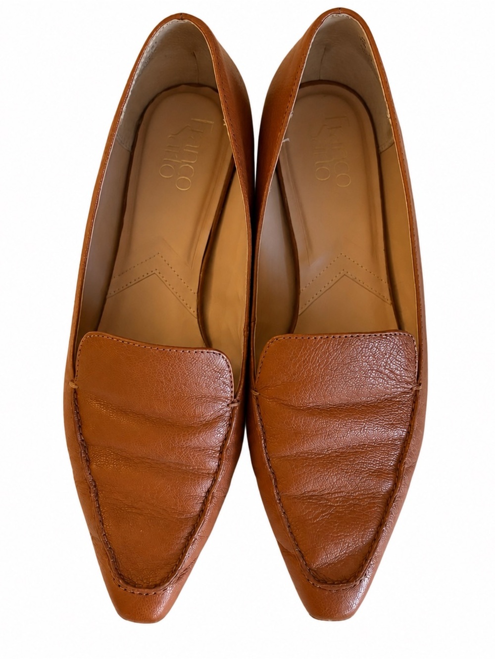 Franco Sarto Belamour Leather Loafers Cognac Brown Pointed Toe Flats Size 9.5